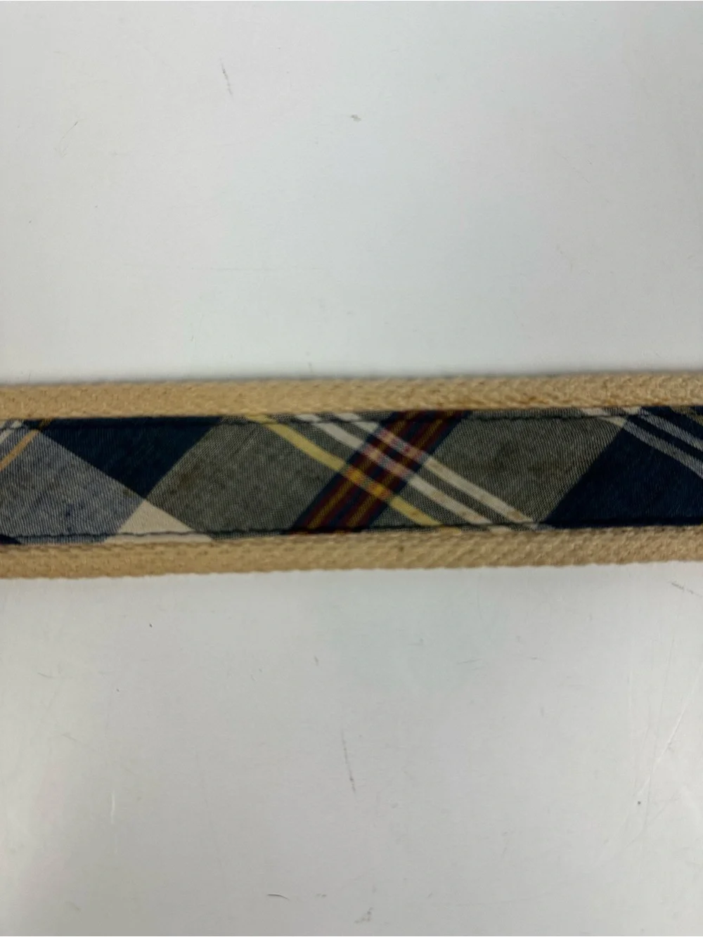 Polo by Ralph Lauren Navy Plaid Canvas Belt with Tan Trim